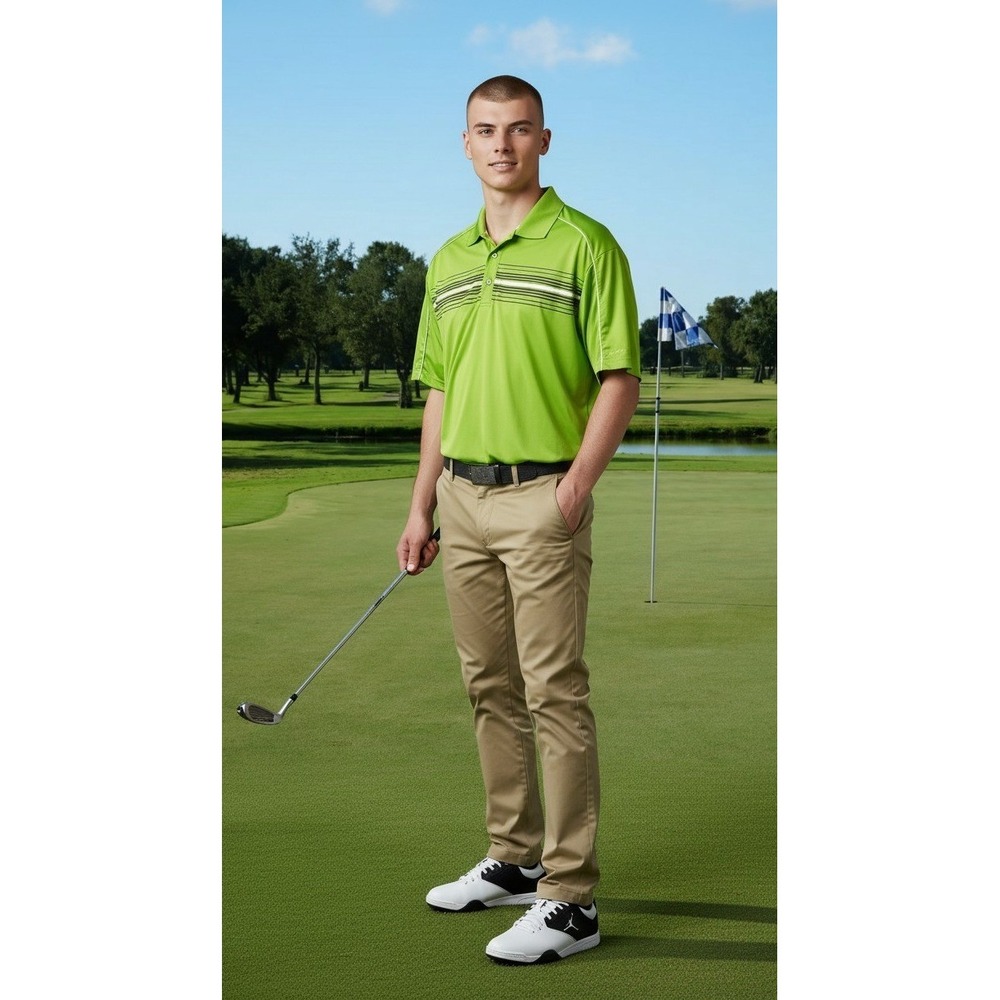 Ben Hogan Golf Polo Shirt Mens XL Lime Green Striped Performance Short Sleeve